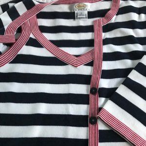 Talbots; 2pc sweater; stripe; navy/white/red M/P